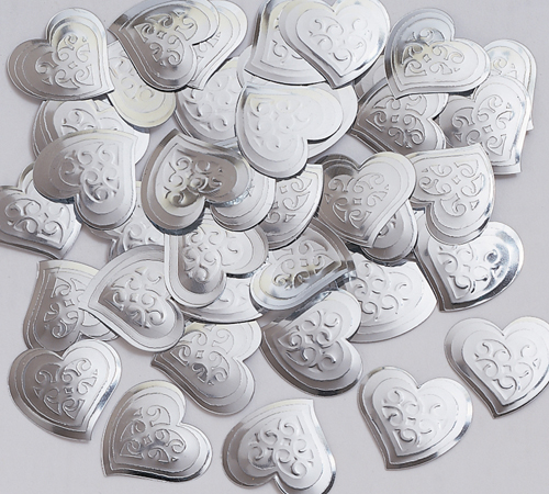 Heart Confetti, Embossed Silver Available by the Packet