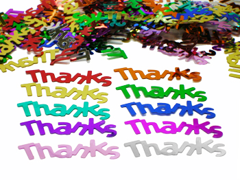 Thanks Confetti, Rainbow Metallic. Confetti by the pound or packet