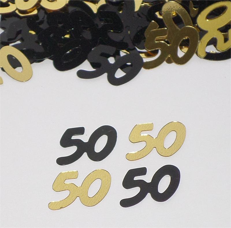 Black and Gold Number 50 Confetti | Elegant Gold 50th Birthday Table ...
