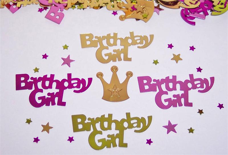 Birthday Girl Confetti, Metallic birthday girl table confetti