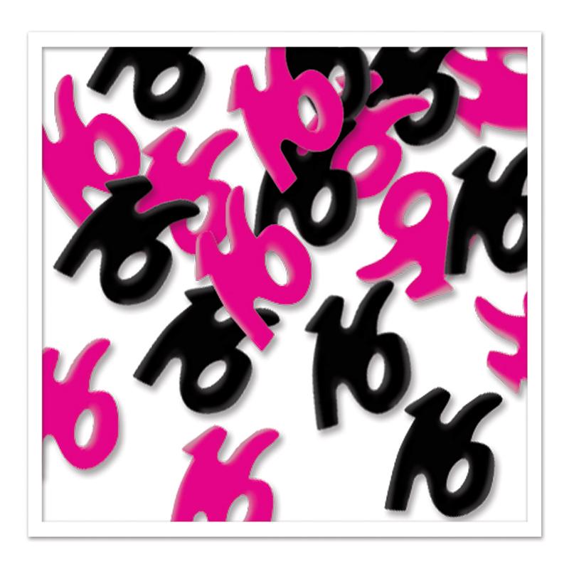 Number 16 Confetti,Black 16th Confetti, Pink 16th Confetti