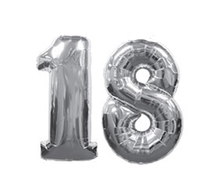 18th Birthday on Silver Number 18th Birthday Balloons  Large Silver Number 18 Balloons
