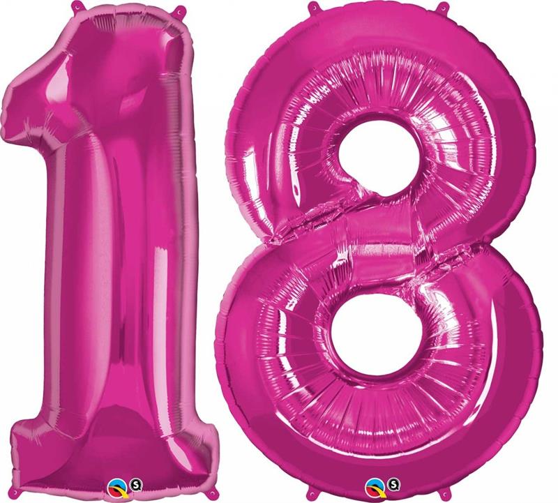 Large Hot Pink Number 18 Balloons | Floats with Helium