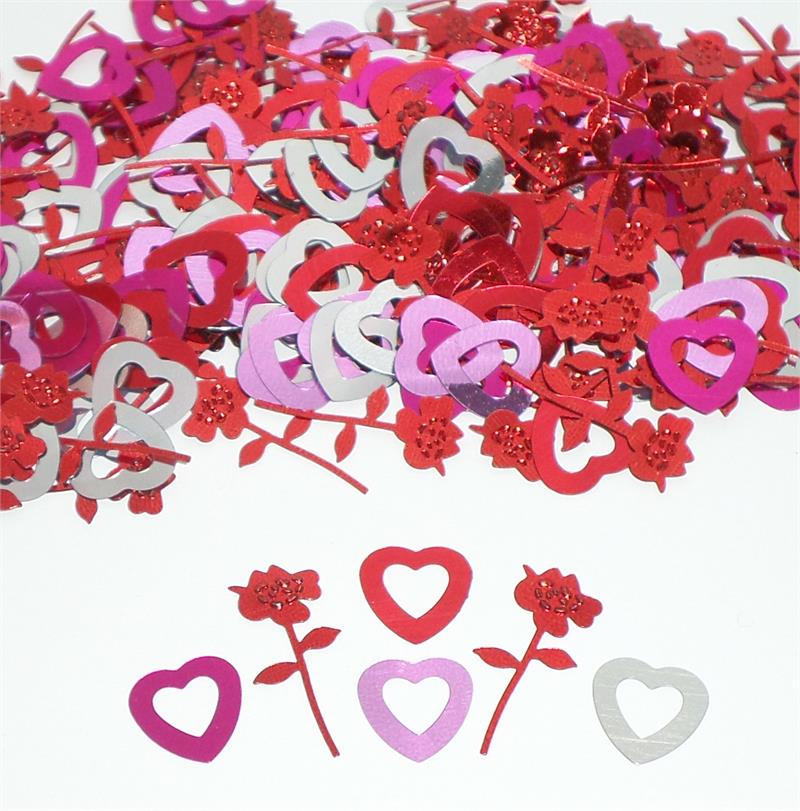 Valentines Day Confetti Hearts and Flowers Shiny Metallic Valentines