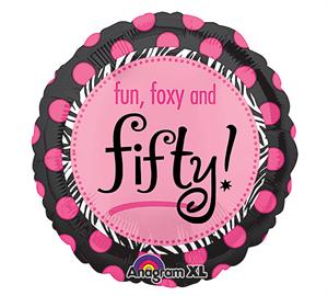 Feminine 50th Birthday Mylar Balloon with Polka Dot Design