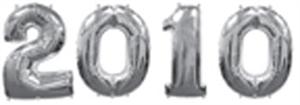 Silver 2010 Balloons, 4 large number balloons