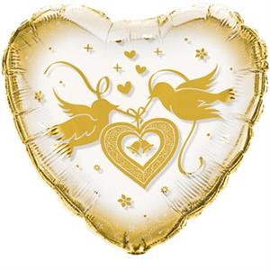 Heart Shaped Clear Balloon with Gold Doves