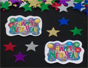 Happy New Year Confetti, Metallic Multi Colored Star Confetti