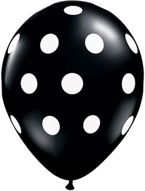 Black Balloon with white polka dots. 11" diamter