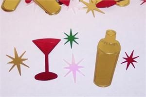 Gold Martini Shaker Confetti, Red Martini Glass Confetti
