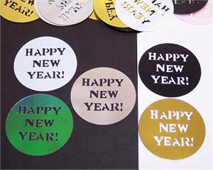 Happy New Year Confetti, Round Metallic Circles with Happy New Year Cut Out