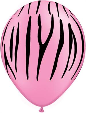 Neon Pink Zebra Balloons, Zebra Print Latex Balloons 11"