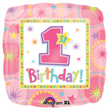 Square Pink 1st Birthday Balloon