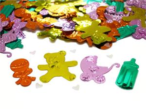 Baby Shower Confetti, Rattles, Teddy Bears, Carriages and Baby Bottles
