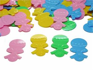 Confetti shaped like baby rattles, pastel 