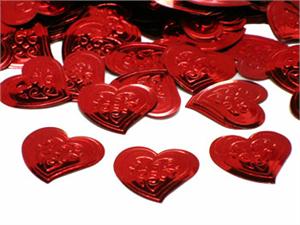 Red Heart Confetti, Metallic Confetti with a filigree design