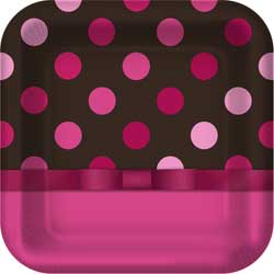 Pink and Brown Polka Dot Cake Plates