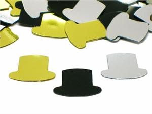Top Hat Confetti, a mixture of Gold, Silver and Black Top Hats