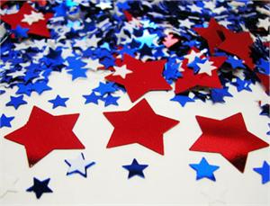 Red, White and Blue Star Shaped Confetti in Assorted Sizes