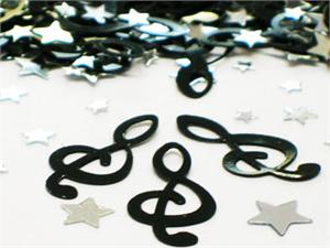 Black Music Note Confetti, Silver Star Confetti