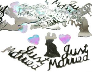 Silver Just Married Confetti with Groom and Bride Confetti Silver Just Married Confetti with Groom and Bride Confetti
