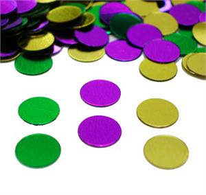 Gold, purple, green round confetti