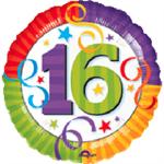 Mylar Balloon with a large number 16 in bright colors