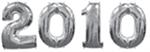 Silver 2010 Balloons, 4 large number balloons