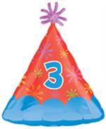 3rd Birthday Balloon, Party Hat Shape with a Big 3