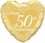 Gold 50th Anniversary Balloon, Heart Shaped