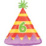6th Birthday Balloon Shaped like a Party Hat