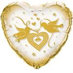Heart Shaped Clear Balloon with Gold Doves