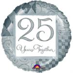 25th Anniversary Balloon, Silver and White Mylar