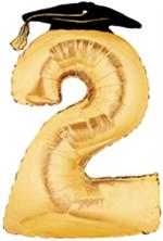 Gold Number 2 Balloon with Grad Cap