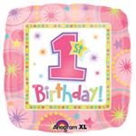 Square Pink 1st Birthday Balloon