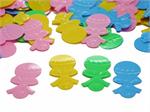 Confetti shaped like baby rattles, pastel 