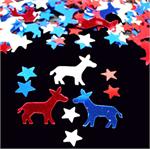 Democratic Party Confetti, Red, White and Blue Donkeys and Stars